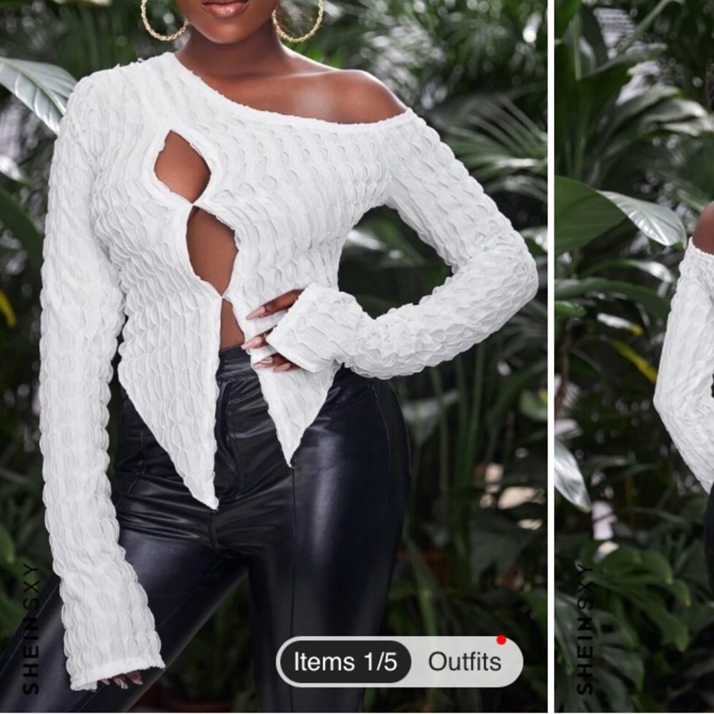 SHEIN White Asymmetrical Neck Cut Out Top (Medium)